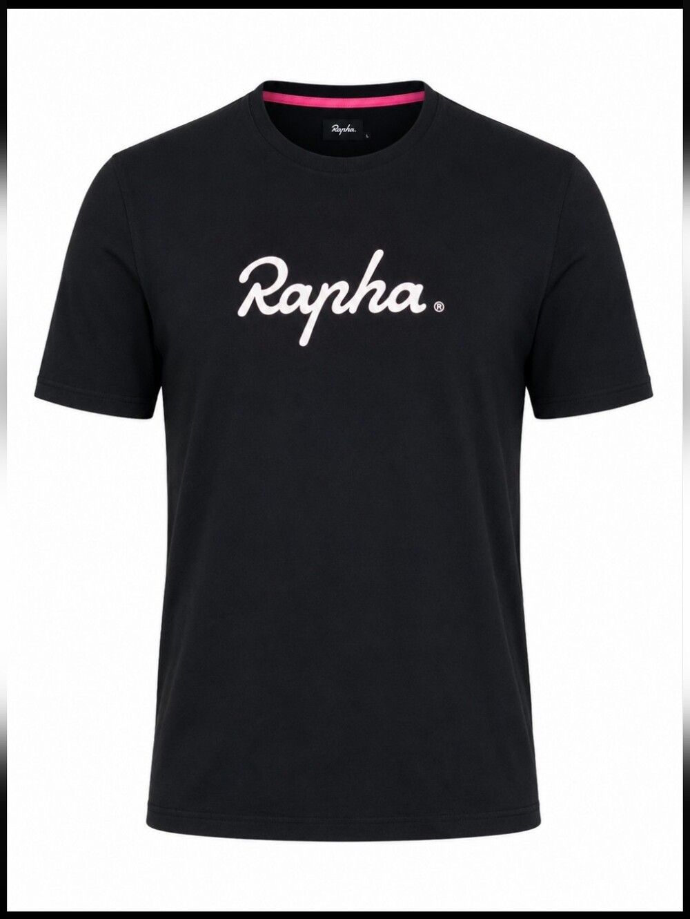 Rapha Logo T-Shirt Medium Fit Black Pink Trim Cycling Casual Graphic Tee